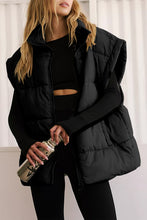 Cargar imagen en el visor de la galería, Black Solid Zipper Stand Neck Oversized Puffer Vest
