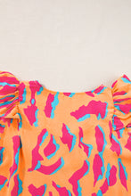 Cargar imagen en el visor de la galería, Orange Abstract Print V Neck Ruffled Sleeve Blouse
