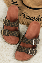 Load image into Gallery viewer, Coffee Geometric Print Cut Out Buckle PU Leather Flat Slippers
