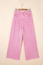 Cargar imagen en el visor de la galería, Pink Beaded Side Detail Split Loose Jeans
