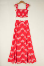 Load image into Gallery viewer, Red Floral Shirred Off Shoulder Crop Top and Slit Maxi Skirt Set
