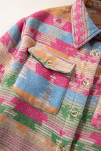 Load image into Gallery viewer, Pink Plus Size Aztec Printed Flap Pocket Shacket
