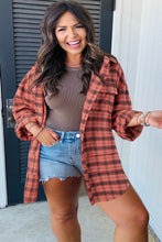 Load image into Gallery viewer, Red Plaid Long Sleeeve Side Split Distressed Hem Shirt
