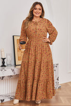 Load image into Gallery viewer, Brown Plus Size Floral Split V Neck Ruffled Sleeve Tiered Maxi Dress
