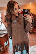 Load image into Gallery viewer, Coffee Waffle Knit Fringed High Low Loose Top
