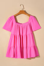 Load image into Gallery viewer, Bright Pink Textured Square Neck Flutter Sleeve Tiered Flowy Blouse
