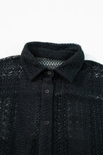 Cargar imagen en el visor de la galería, Black Lace Crochet Collared Tunic Oversized Shirt
