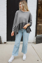 Load image into Gallery viewer, Medium Grey Waffle Long Sleeve Ruffled Patchwork Top
