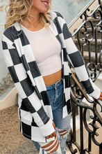 Cargar imagen en el visor de la galería, Black Checkered Waffle Knit Thumbhole Open Front Cardigan
