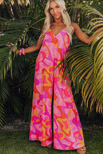 Load image into Gallery viewer, Pink Boho Abstract Print V Neck Wide Leg Jumpsuit
