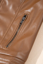 Cargar imagen en el visor de la galería, Chestnut Solid Faux Leather Zipper Slim Fit Jacket
