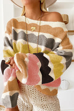 Load image into Gallery viewer, Yellow Wave Striped Balloon Sleeve Drop Shoulder Sweater
