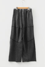 Load image into Gallery viewer, Black Mineral Wash Tiered Wide Leg Patchwork Drawstring Pants
