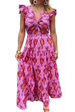 Cargar imagen en el visor de la galería, Bonbon Retro Print Twisted Front Ruffled Sleeve Maxi Dress
