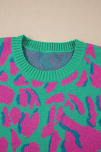 Cargar imagen en el visor de la galería, Green Abstract Print Ribbed Trim Baggy Sweater
