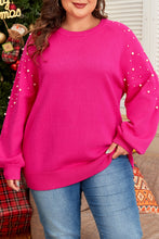 Cargar imagen en el visor de la galería, Strawberry Pink Pearled Decor Raglan Sleeve Plus Size Sweater
