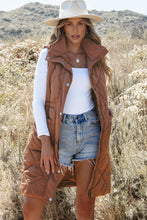 Cargar imagen en el visor de la galería, Coffee Longline Quilted Stand Collar Puffer Vest
