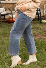 Load image into Gallery viewer, Medium Grey Plus Size Button Fly High Waist Ripped Straight Leg Jeans
