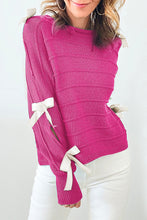 Load image into Gallery viewer, Hot Pink Bow Knot Cut Out Round Neck Loose Sweater
