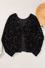 Cargar imagen en el visor de la galería, Black Sequin Long Sleeve Cutout Back Top
