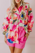 Load image into Gallery viewer, Rose Abstract Print Ruffled Puff Sleeve Shirt
