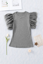 Load image into Gallery viewer, Gray Dotty Mesh Ruffle Sleeve Ribbed Knit Top
