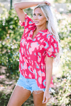 Cargar imagen en el visor de la galería, Rose Abstract Print Smocked Puff Sleeve V Neck Blouse
