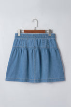 Cargar imagen en el visor de la galería, Sky Blue Half Buttons Pleated High Waist Denim Mini Skirt with Drawstring
