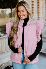 Load image into Gallery viewer, Pink Stand Neck Flutter Sleeve Snap Button Puffer Vest
