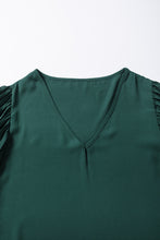 Load image into Gallery viewer, Blackish Green 3/4 Pleated Bell Sleeve V Neck Blouse
