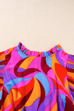 Cargar imagen en el visor de la galería, Orange Abstract Print Flutter Sleeve Peplum Blouse
