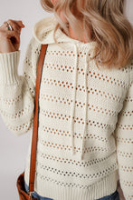 Cargar imagen en el visor de la galería, White Pointelle Knit Raglan Sleeve Hooded Sweater
