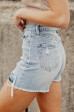 Load image into Gallery viewer, Light Blue Vintage Washed Raw Edge Jean Shorts
