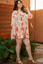 Cargar imagen en el visor de la galería, Multicolour Plus Size Mix Floral Puff Sleeve Ruffled Dress
