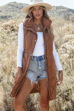 Cargar imagen en el visor de la galería, Coffee Longline Quilted Stand Collar Puffer Vest
