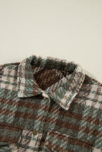 Cargar imagen en el visor de la galería, Mist Green Plaid Print Chest Pockets Turn Down Collar Shacket
