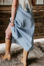 Cargar imagen en el visor de la galería, Mist Blue Fully Buttoned Long Denim Skirt
