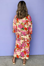 Cargar imagen en el visor de la galería, Pink Floral Allover Print Open Front Belted Duster Kimono
