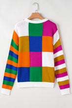 Load image into Gallery viewer, Orange Checkered Color Block Round Neck Loose Sweater
