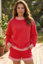 Cargar imagen en el visor de la galería, Carrot Gingham Trim Baggy Pullover 2pcs Short Set
