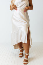 Load image into Gallery viewer, Beige Satin Split Ruffled High Waist Plus Size Skirt
