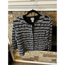 Cargar imagen en el visor de la galería, Chicos Aztec Tribal 100% Cotton Black &amp; White Printed Open Jacket
