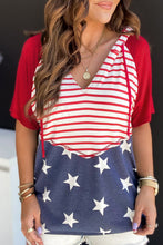 Cargar imagen en el visor de la galería, Fiery Red Stars and Stripes Print Drawstring Hooded T Shirt
