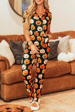 Cargar imagen en el visor de la galería, Orange Halloween Pattern Short Sleeve Shirt Pajama Set
