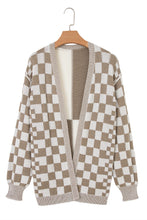 Load image into Gallery viewer, Brown Checkered Open Front Drop Shoulder Cardigan
