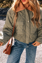 Cargar imagen en el visor de la galería, Jungle Green Teddy Collar Flap Pockets Quilted Puffer Jacket
