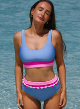 Cargar imagen en el visor de la galería, Light Blue Colorblock High Waisted Bikini Swimsuit
