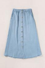 Cargar imagen en el visor de la galería, Mist Blue Fully Buttoned Long Denim Skirt
