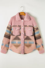 Load image into Gallery viewer, Pink Western Aztec Print Sherpa Splicing Buttoned Flap Pocket Coat
