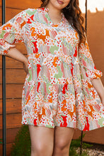 Cargar imagen en el visor de la galería, Multicolour Plus Size Mix Floral Puff Sleeve Ruffled Dress
